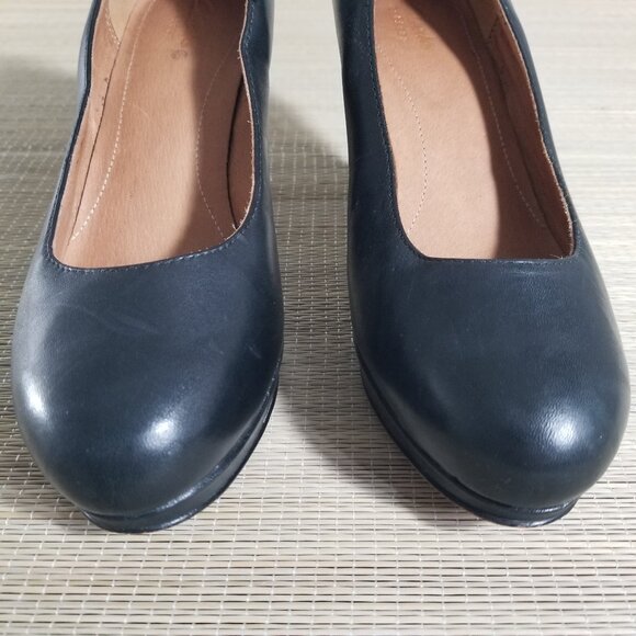 Clarks Artisian Womens 7 M Navy 3" Heel Platform Pumps Round Toe Leather Shoe - Picture 6 of 16